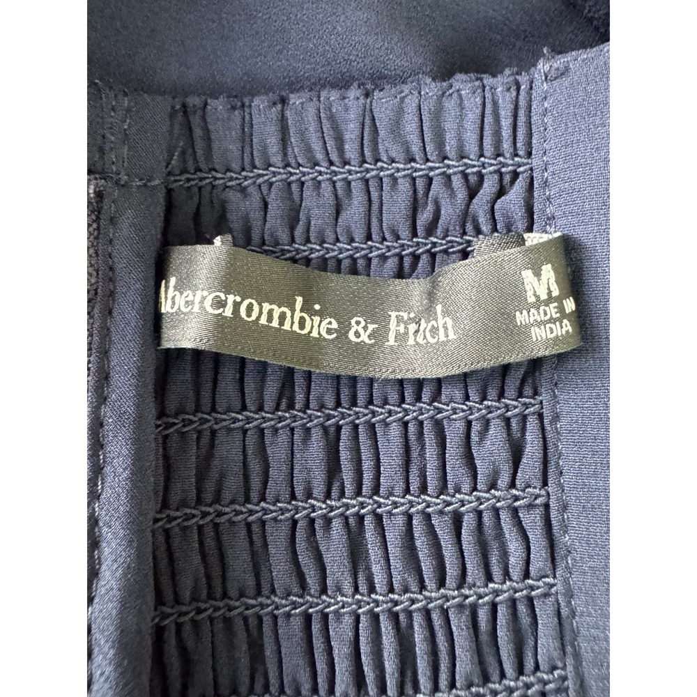 Abercrombie & Fitch Camille Puff-Sleeve Midi Dress Navy Blue Women's Medium - Picture 7 of 15
